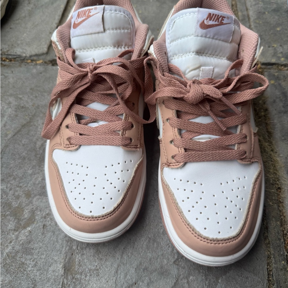 Nike Women's Pink Blush and White Dunks Sneakers Size 8